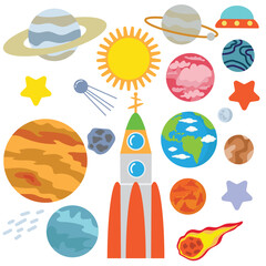 Planets of the solar system vector cartoon illustration