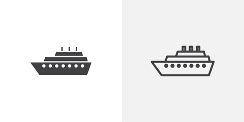 cruise ship black vector icon set