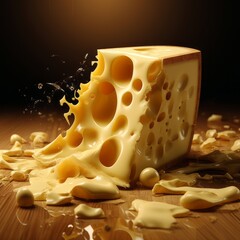 A stack of delicious, golden yellow cheese blocks with characteristic holes