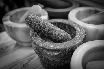 a close-up of a mortar for crushing spices
