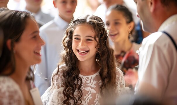 Bat mitzvah ceremony marking a girl's coming-of-age with religious rituals and joyful festivities