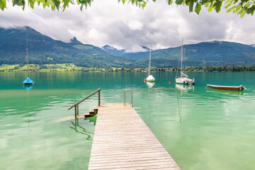  A view of the scenery at Lake Wolfgangsee, Saint Wolfgang, Austria.