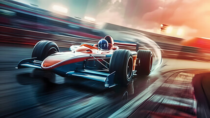 Fototapeta premium Race car with motion-blurred background in speed ring