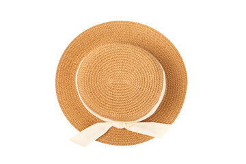 Straw hat isolated on white background. Stylish headdress. Stylish straw hats. Banner design. Panama.Women summer yellow straw hat. Fashion