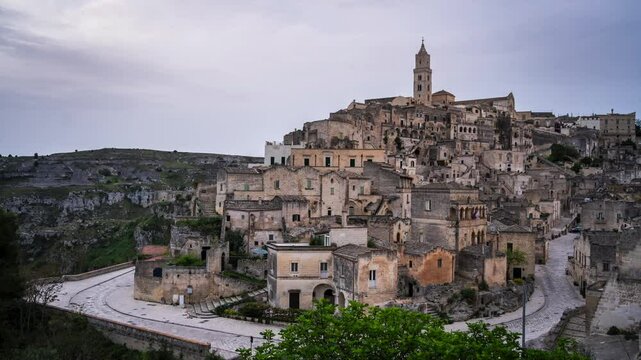 Stunning timelapse view of the Matera&rsquo;s skyline during a sunrise, Italy