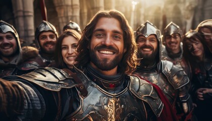 Obraz premium Knight Selfie in Stone Pillar Lighting