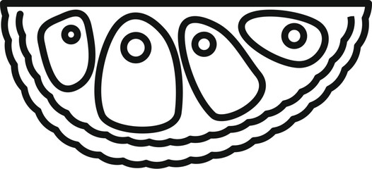 Simple line drawing of a durian fruit piece showing seeds