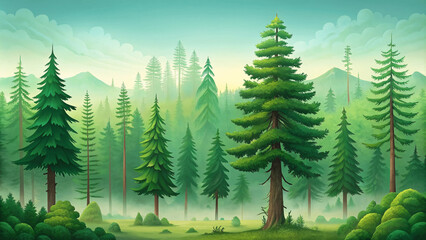 Fototapeta premium natural green trees in a forest of old spruce fir and pine,eco natural background