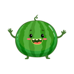 Cute watermelon character isolated on white background. Cartoon watermelon. Vector illustration
