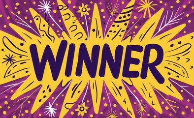 Obraz premium lucky winner banner with a yellow background and purple text saying 