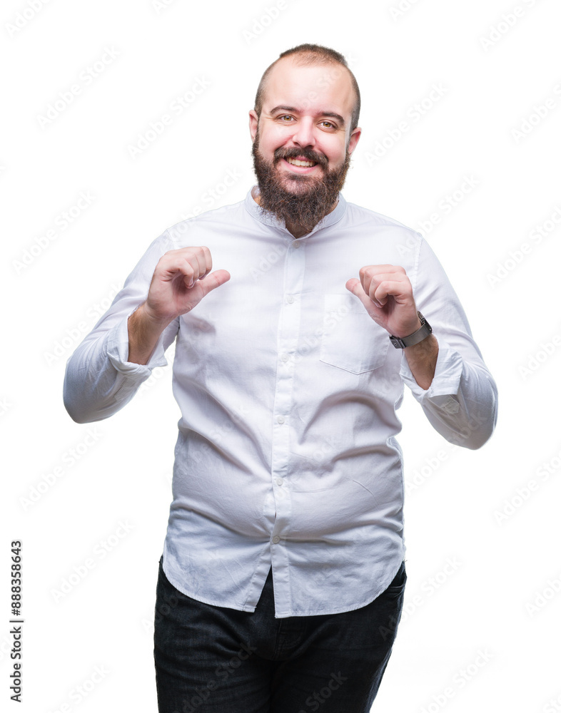 Poster Young caucasian hipster man over isolated background looking confident with smile on face, pointing oneself with fingers proud and happy.