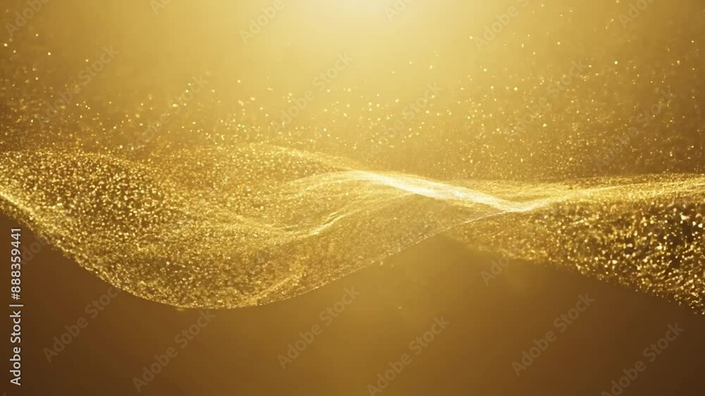 Fototapete golden particles flow and dance in a gentle wave, creating a shimmering abstract pattern against a w