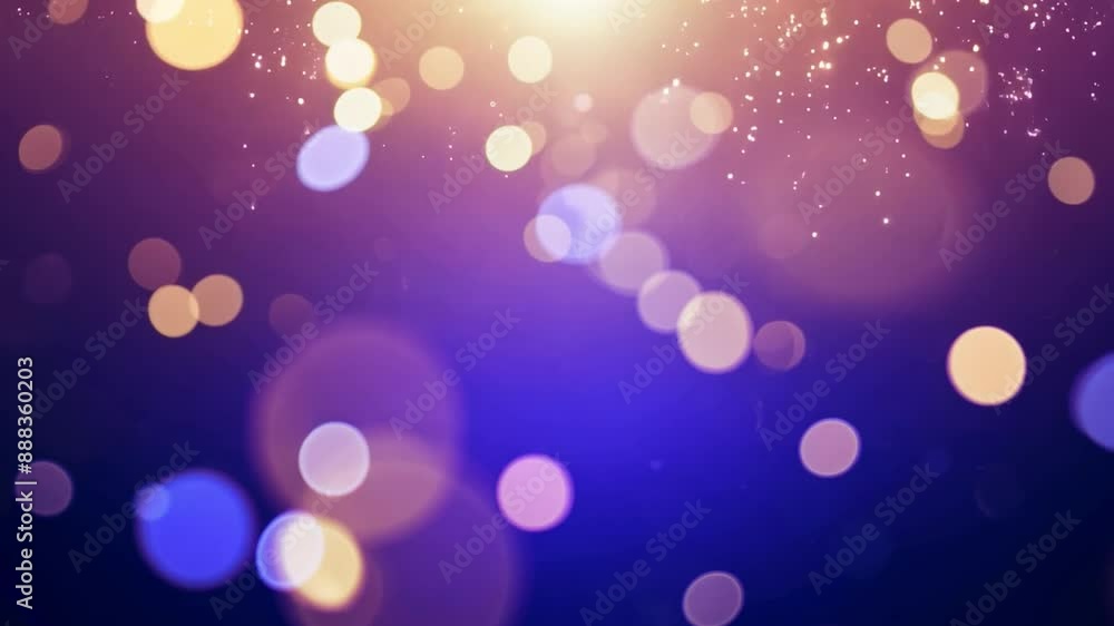 Poster purple and gold bokeh lights create an abstract background.
