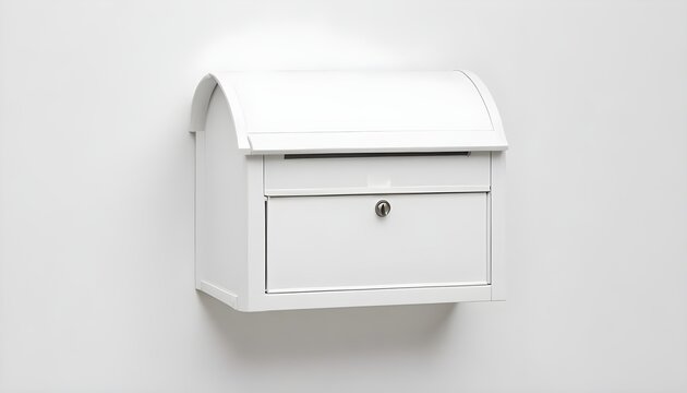Isolated White Color mailbox on white wall background modern mail box with key hole AI generated
