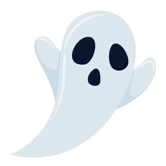 Vector illustration of a Halloween levitating ghostly ghost, in flat vector style.Halloween party concept. Mystical designs for decoration, greeting card, poster, banner, logo. Creepy cartoon elements