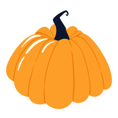 Ripe orange pumpkin isolated on white background. Pumpkin in cartoon style for Halloween.Autumn harvest of pumpkins. Healthy organic food concept. Vector illustration of vegetables in flat style