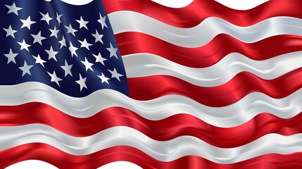 Obraz premium The American flag features a glossy finish with bright colors and a flowing wavy design, symbolizing freedom and unity. Suitable for various patriotic and thematic uses.