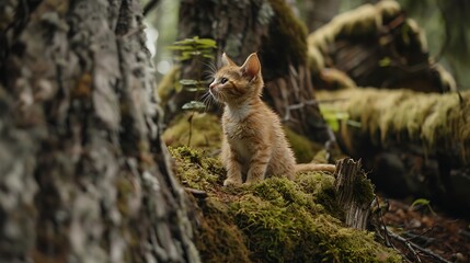 A kitten amidst ancient cedars