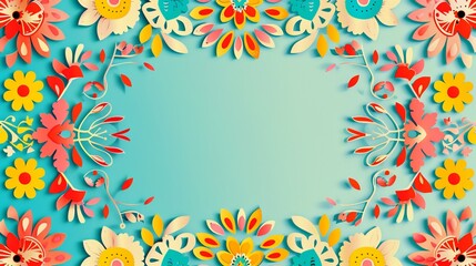 Beautiful and vibrant floral border design with intricate cut-out details, enclosing a blank center area perfect for text or personal messages.