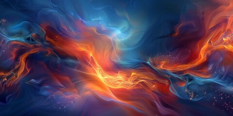 Fototapeta premium Abstract Blue And Orange Swirling Flames Digital Artwork