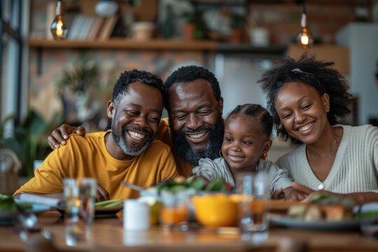 Happy african american family sharing a meal together at home - Powered by Adobe