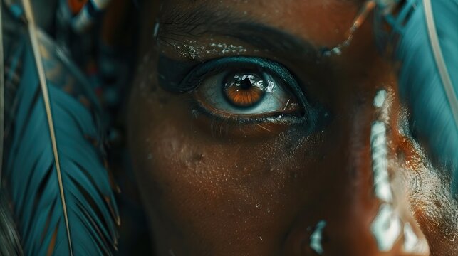 Closeup face of Native Brazilian Woman at an indigenous tribe in the Amazon