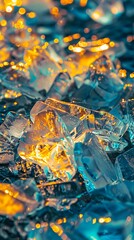 Ice flakes in the water at sunset.