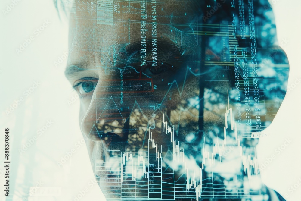 Aufkleber Digital overlay on human profile, Design an abstract background using combination of textures and gradients