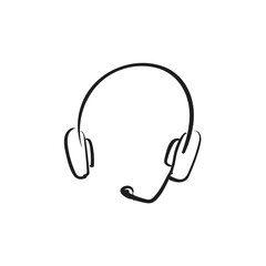 Hand drawn headphones icon. Headset doodle sketch, head phones symbol scribble design element