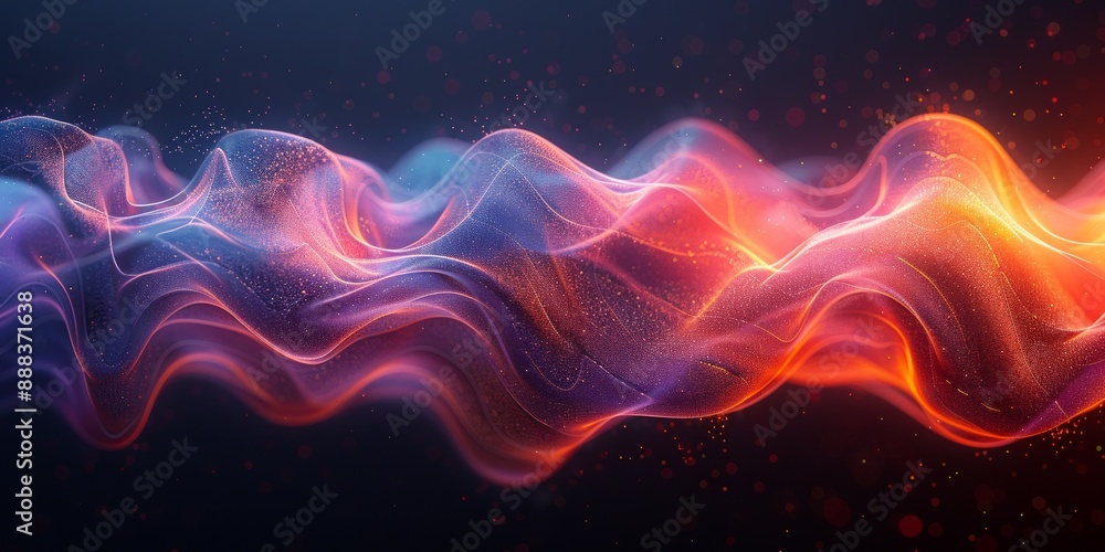 Poster abstract interpretation of music, with flowing lines and vibrant colors representing sound waves and