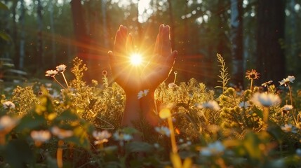 Obraz premium Transformative reiki energy holistic therapy session with radiant healing light at dusk