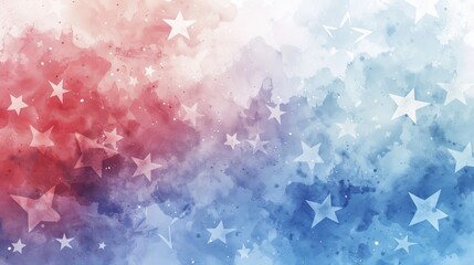 Fototapeta premium Stars are scattered across an abstract red, white, and blue background, creating a vibrant, celebratory ambiance filled with a sense of patriotism and artistic expression.