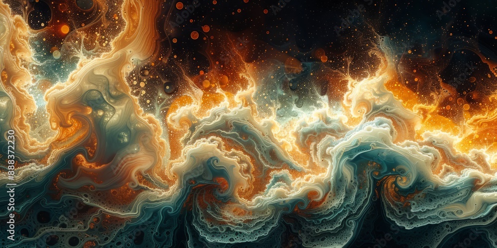Poster abstract painting with intricate details and rich textures, evoking a sense of depth and complexity
