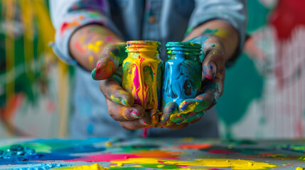 Fototapeta premium painter colored hands