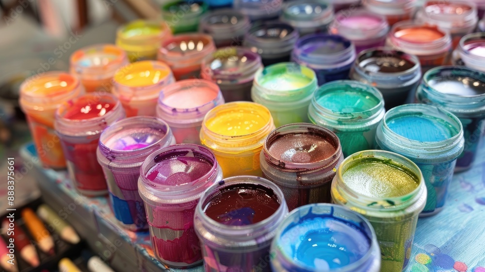 Poster learning to draw with a variety of gouache colors in closed containers