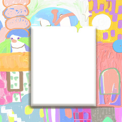 Mix media and collage background. Colorful product presentation .Trendy elements of pattern. Pop art style . Modern abstract . wall art . 