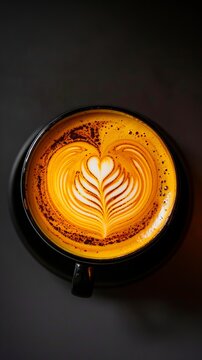 A cup of coffee with a heart in the center.