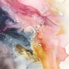 An abstract watercolor piece with flowing patterns of blue and pink, creating a serene and delicate composition.