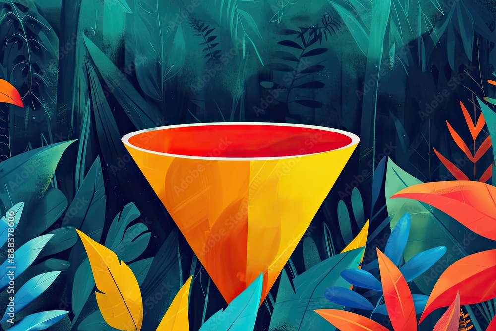 Fototapete a spiral vortex with a red and orange swirl, bold artwork of sales funnel displaying conversion proc