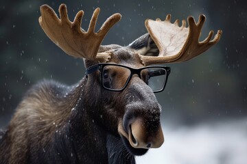 a moose wearing glasses and a pair of glasses, Moose with misshaped pair of glasses