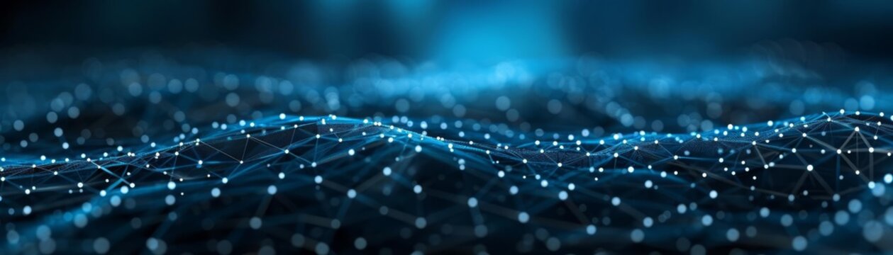 Abstract digital network background with glowing nodes and lines, representing data communication and technology.