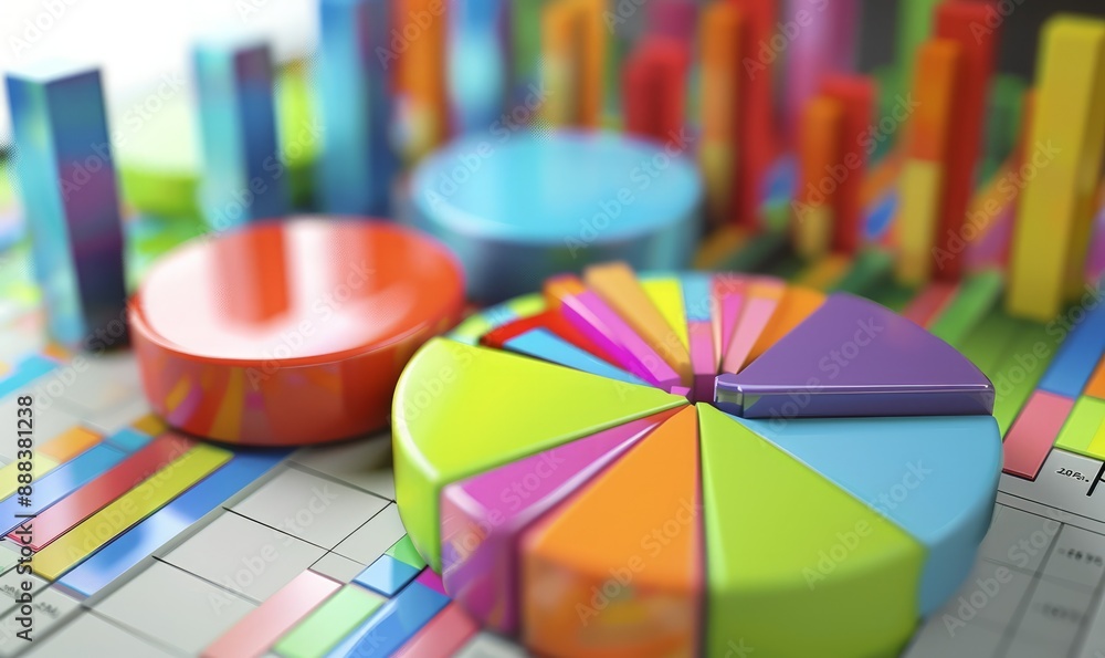 Poster employee tracking productivity metrics with bar and pie charts