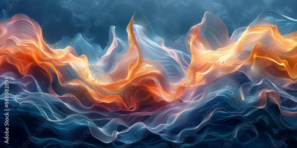 Poster fluid abstract forms resembling underwater scenes, with flowing lines and soft gradients, evoking a 