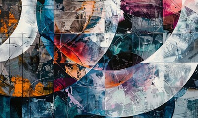 Obraz premium Geometric patterns in an acrylic painting, complex textures and dynamic composition