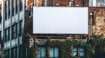 A large white billboard is on the side of a building
