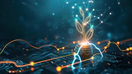 abstract concept of venture capital funding, depicted as glowing streams flowing into an outlined silhouette of a start-up