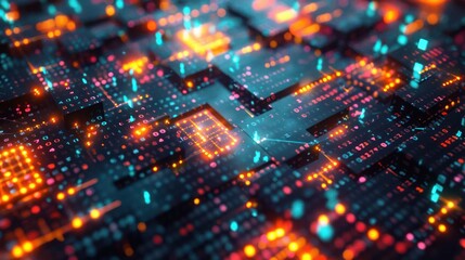 abstract digital mosaic of a corporate balance sheet, with each tile representing different assets and liabilities glowing in varying intensities