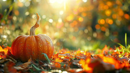 autumn leaves and pumpkins
