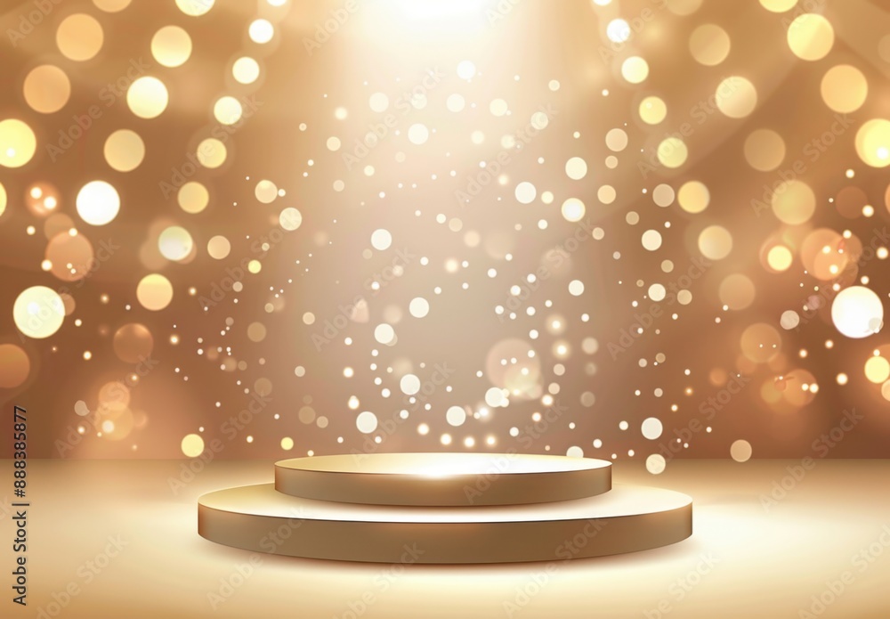 Poster abstract golden podium with circle lights and dots background presentation design generative ai