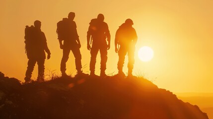 Fototapeta premium Silhouette of the team on background of sunshine. Concept and idea